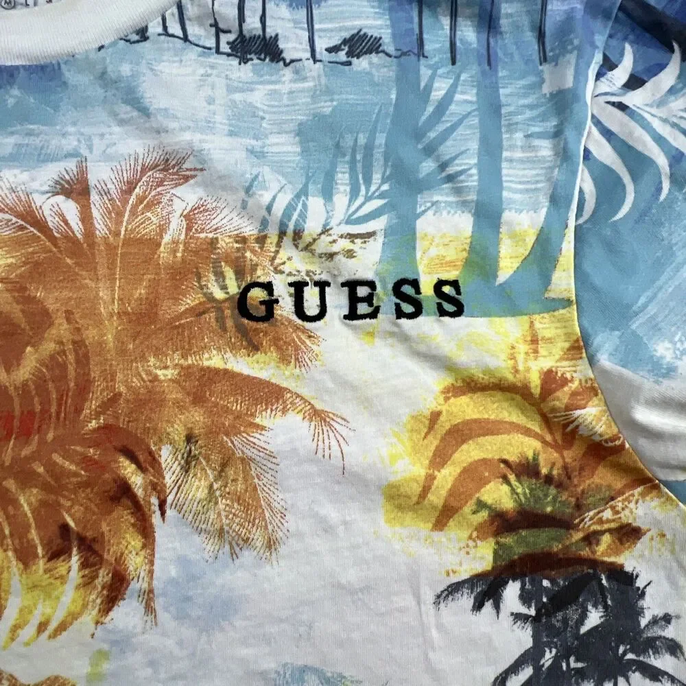 Guess Los Angeles Men's Short Sleeve Tee Tropical Embroidered Logo Medium - Picture 3 of 6